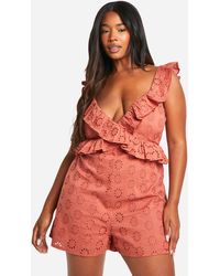 Boohoo - Plus Ruffle Broderie Playsuit - Lyst