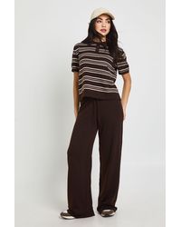 Boohoo - Placket Collar Short Sleeve Stripe Knitted Top And Trouser - Lyst