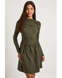 Boohoo - Ruched Drop Waist Long Sleeve Mini Dress - Lyst