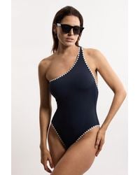 Karen Millen - Stitch Detail One Shoulder Cut Out Swimsuit - Lyst