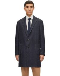 BOSS - Solid Patterned Lapel Collared Over Coat - Lyst