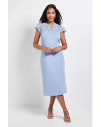 Wallis - Petite Scuba Lace Sleeve Pencil Dress - Lyst