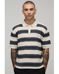 BoohooMAN - Oversized Boxy Striped Knitted Polo - Lyst