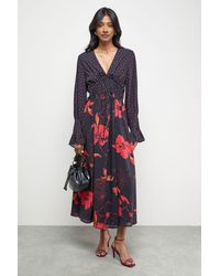 Oasis - Mixed Print Chiffon Tie Detail Midi Tea Dress - Lyst