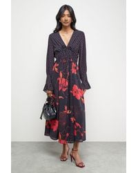 Oasis - Mixed Print Chiffon Tie Detail Midi Tea Dress - Lyst