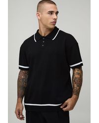 BoohooMAN - Essential Relaxed Fit Contrast Tip Knit Polo - Lyst