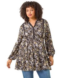 Roman - Curve Floral Woven Tunic Top - Lyst