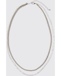 BoohooMAN - Diamante Layered Chain Necklace - Lyst