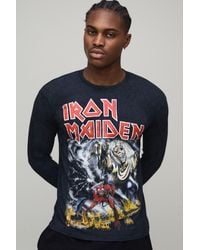 BoohooMAN - Regular Fit Iron Maiden Acid Wash License Printed Long Sleeve T-Shirt Cotton - Lyst