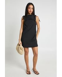 Boohoo - Tie Shoulder Poplin Mini Dress - Lyst
