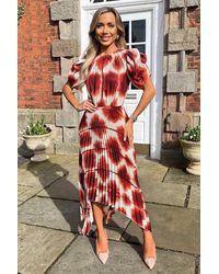 AX Paris - Printed Puff Sleeve Zig Zag Hem Pleated Midi Dress - Lyst