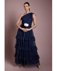 Oasis - Pleated Mesh One Shoulder Tiered Maxi Bridesmaid Dress - Lyst