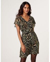 Blue Vanilla - Print Frill V Neck Mini Mesh Dress - Lyst