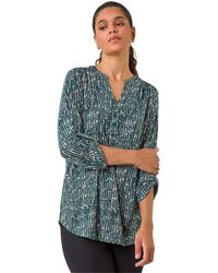Roman - Abstract Print V-Neck Stretch Shirt Top - Lyst