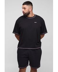 BoohooMAN - Plus Official Contrast Stitch Oversized Boxy T-Shirt & Relaxed Jersey Short Set - Lyst