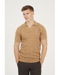 Brave Soul - Light Tan Open Collar Knitted Polo Shirt - Lyst