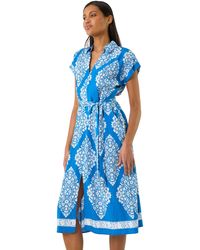 Roman - Geometric Print Belted Shirt Midi Dress - Lyst