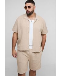 BoohooMAN - Plus Oversized Jumbo Waffle Revere Shirt And Shorts Set - Lyst