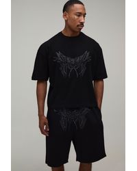 BoohooMAN - Oversized Boxy Studded T-Shirt & Relaxed Short Set - Lyst