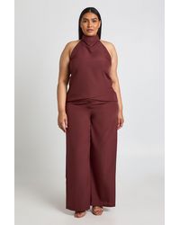 Boohoo - Plus Crepe Halterneck Top And Wide Leg Trouser Co-Ord - Lyst