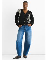 Gini London - Schwarzer Cardigan Mit Floralen Applikationen Aus Wollmix - Lyst