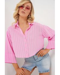 Bigdart - Oversized Striped Cropped Shirt With Button Closure - Lyst