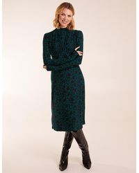 Blue Vanilla - Ruched Front Frill Cuff Midi Dress - Lyst