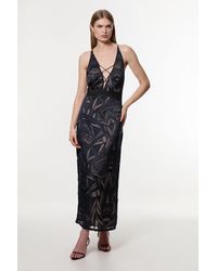 Karen Millen - Amelia Graham Burnout Lace Up Detail Woven Column Dress - Lyst