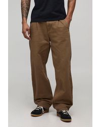 BoohooMAN - Relaxed Fit Half & Waistband Washed Twill Trouser - Lyst
