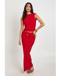 Boohoo - Slinky Ruched Trim Belt Detail Maxi Skirt - Lyst