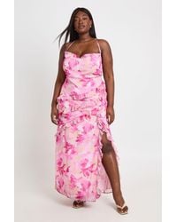 Boohoo - Plus Floral Chiffon Ruffle Maxi Dress - Lyst