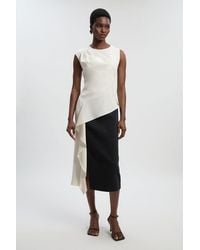 Karen Millen - Soft Tailored Asymmetric Neck Draped Waist Detail Midi Dress - Lyst