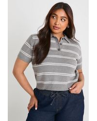 Boohoo - Plus Collar Detail Stripe Knit Top - Lyst