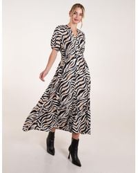 Blue Vanilla - Shirred Waist Button Front Puff Sleeve Midi Dress - Lyst