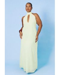 Boohoo - Plus Plunge Halterneck Chiffon Maxi Dress - Lyst