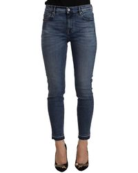 Don The Fuller - Dames Blauwe Middelhoge Katoenen Denim Slim Fit Cropped Jeans - Lyst