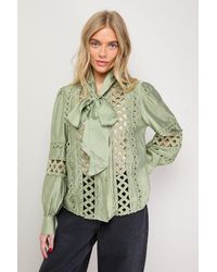 Oasis - Cut Out Trim Detail Tie Neck Button Down Blouse - Lyst