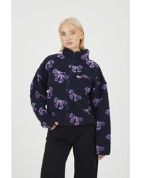 Brave Soul - Graphic Bow Print Zip Through Sherpa Fleece - Lyst
