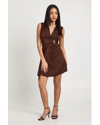 Boohoo - Satin Drape Front Trim Detail Mini Dress - Lyst