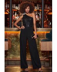Sosandar - One Shoulder Sequin Top Jumpsuit - Lyst