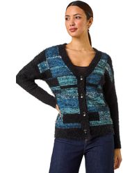 Roman - Colour Block Fluffy Knit Cardigan - Lyst