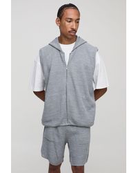 BoohooMAN - Oversized Fit Ribbed Knitted Zip Through Hoodie And Shorts Set - Lyst