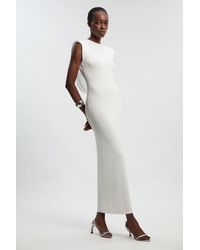 Karen Millen - Petite Viscose Blend Slinky Drape Plunge Back Knit Maxi Dress - Lyst