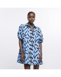 River Island - Mini Shirt Dress Print Smock Cotton - Lyst