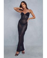 MissPap - Sheer Mesh Corseted Shaped Bust Maxi Dress - Lyst