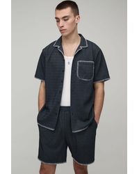 BoohooMAN - Waffle Contrast Stitch Regular Fit Shirt & Relaxed Short Set - Lyst
