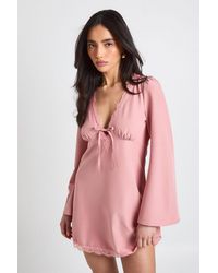 Boohoo - Flared Sleeve Lace Trim Mini Dress - Lyst