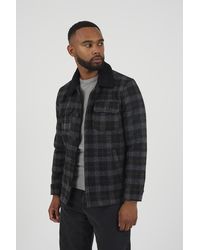 Brave Soul - Checked Jacket With Sherpa Collar - Lyst
