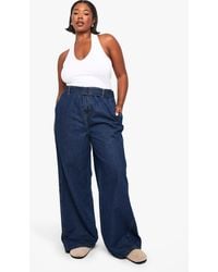 Boohoo - Plus Buckle Belt Elasticated Back Wide Leg Denim Jean - Lyst