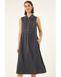 Roman - Collared Front Zip Midi Dress - Lyst